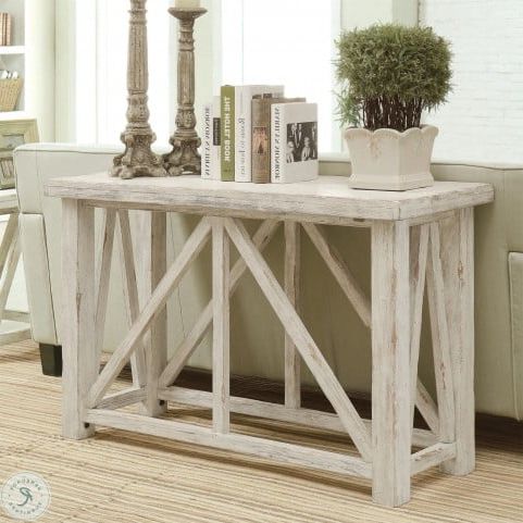 White Triangular Console Tables Within Preferred Aberdeen Weathered Worn White Sofa Table From Riverside (View 11 of 15)