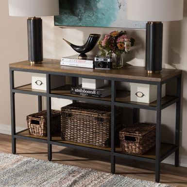 Widely Used Black Wood Storage Console Tables Regarding Rent To Own Rustic Brown And Black Console Tablebaxton (View 3 of 15)