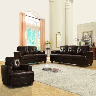 Widely Used Keaton Bonded Leather 3 Piece Sofa Set – Browntop Line Inside 3 Piece Console Tables (View 4 of 15)