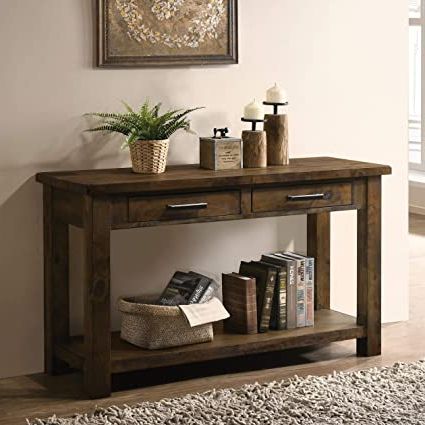 Widely Used Wood Veneer Console Tables Intended For Amazon: Rustic Antique Oak 2 Drawer Sofa Tablefoa (View 5 of 15)