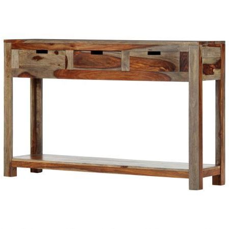 Wood Console Tables Pertaining To Fashionable Console Table With 3 Drawers 120X30X75 Cm Solid Sheesham (View 9 of 15)