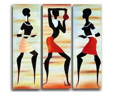 2017 Three African Women Silhouettes – Oil On Canvas Wall Art Set – Home In Silhouette Wall Art (View 4 of 15)
