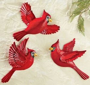 3 Pc Red Cardinal Birds Metal Outdoor Hanging Wall Art Porch Fence Pertaining To Current Bird Metal Wall Art (View 9 of 15)