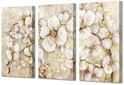 Abstract Flower Picture Canvas Art: White Bloom Gold Foil Painting For Pertaining To Popular Silver Flower Wall Art (View 9 of 15)