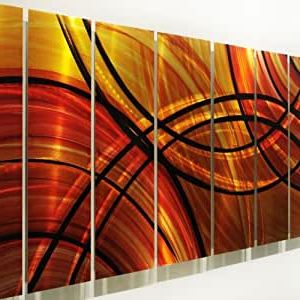 Abstract Modern Metal Wall Art For Current Amazon: Extra Large Orange, Gold & Black Abstract Metal Wall Art (View 11 of 15)