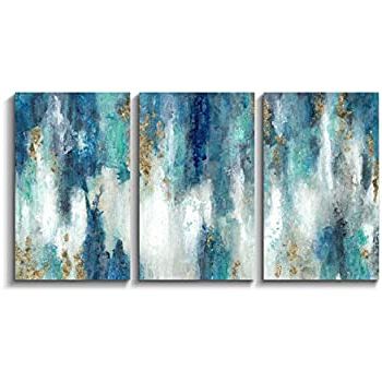 Amazon: 3hdeko – Blue Abstract Canvas Wall Art Teal Abstract Pertaining To Most Recently Released Blue Morpho Wall Art (View 7 of 15)