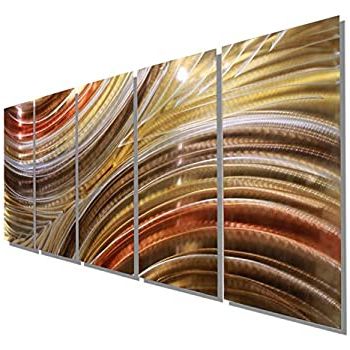 Amazon: Extra Large Brown, Copper & Gold Earthtone Modern Abstract Pertaining To Trendy Gold Fan Metal Wall Art (View 14 of 15)