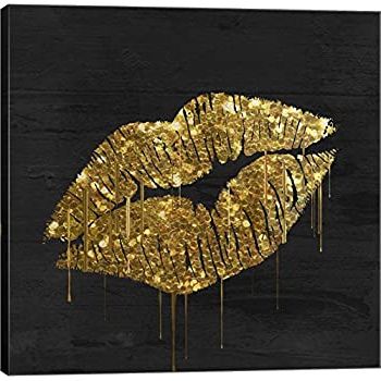 Amazon: Matte Non Metallic Gold Glamour Lips Canvas Art Print Wall Pertaining To Current Matte Blackwall Art (View 15 of 15)