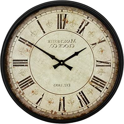 Amazon: Oldtown Farmhouse Metal & Solid Wood Noiseless Wall Clock In Favorite Round Gray Disc Metal Wall Art (View 10 of 15)