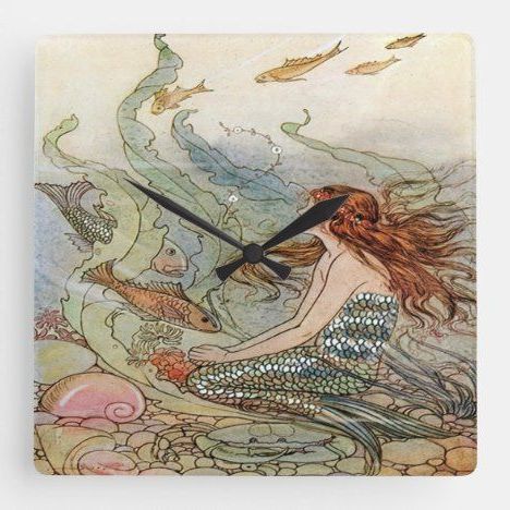 Antique Square Wall Art With Popular Vintage Beautiful Girly Mermaid Under The Sea Square Wall Clock (View 9 of 15)
