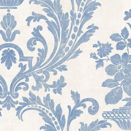 Beautiful Distressed Blue Damask On Ivory Wallpaper (View 7 of 15)