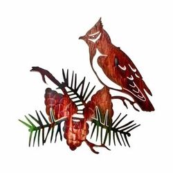 Best And Newest Birds Metal Wall Art Inside 19" Cedar Waxwing Bird And Pine Cone Metal Wall Art – Birds Wall Decor (View 9 of 15)