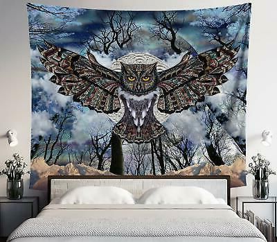 Best And Newest Owl Tapestry Mountain Nature Art Dark Wall Hanging 51" X 58" Decorative In Natural Wall Art (View 15 of 15)