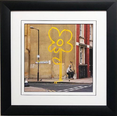 Best And Newest Yellow Bloom Wall Art Within Banksy "Yellow Lines Flower Painter" New Framed Art (View 14 of 15)