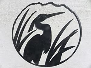 Birds Metal Wall Art For Most Current Amazon: Heron, Crane, Egret Bird Silhouette Round Scene Metal Wall (View 1 of 15)