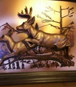 Deer Wall Art For Favorite Copper Tone Framed Plaque – Buck Doe Deer– Wall Art Cabin– Lodge (View 3 of 15)