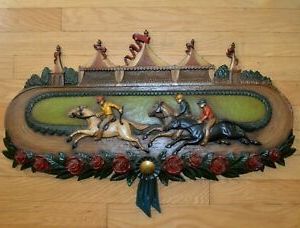Derby Wall Art Throughout Most Up To Date Vintage 1971 Syroco Horse Jockey Racing Derby Wall Plaque Roses 3 Feet (View 4 of 15)
