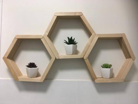 Diy Wall Art: Popsicle Stick Hexagon Honey Comb Shelf – Youtube Regarding Well Known Wall Art With Shelves (View 3 of 15)