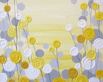 Famous Wall Art Yellow Grey Flowers And Birds Textured Acrylic With Yellow Bloom Wall Art (View 10 of 15)