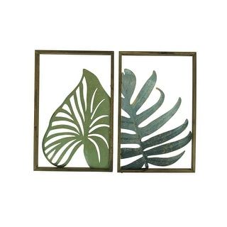 Fashionable 2 Piece Circle Wall Art Inside Shop Metal Palm Leaf Art Duo Wood Framed 2 Piece Wall Decor Set –  (View 14 of 15)