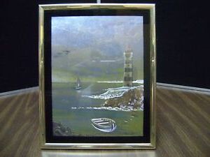 Fashionable Lighthouse Nautical Wall Decor J Hardelin Gold Foil Etched Framed 1987 Pertaining To Lighthouse Wall Art (View 4 of 15)
