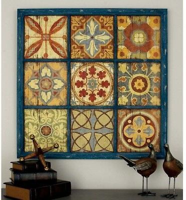 Favorite Distressed Wood Wall Art Within Colorful Rustic Wood & Metal Wall Art Plaque Geometric Tiles Panel (View 2 of 15)