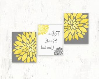 Favorite Yellow Bloom Wall Art Pertaining To Yellow Gray Flower Petals Burst Canvas Or Print Set Home Decor (View 8 of 15)