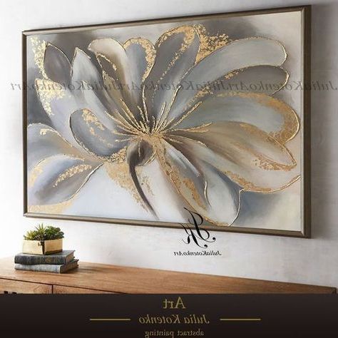 Flower Painting, Gold Leaf Art, Wall Art, Canvas Art, Oil Painting With Best And Newest Gold Leaves Wall Art (View 1 of 15)