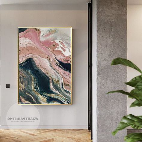 Fluid Wall Art With Well Known Acrylic Pour Painting Framed Wall Art Fluid Art Abstract Pink Gold Navy (View 10 of 15)