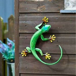 Garden Decor Metal Large Gecko Fence Wall Ornaments Green Blue Climbing For Most Up To Date Large Wall Decor Ornaments (View 14 of 15)