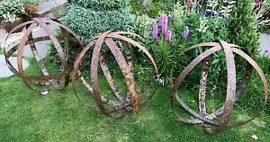 Garden Metal Sphere Sculpture Reclaimed Rusty Whisky Barrel Hoop Ring Inside Popular Layered Rings Metal Wall Art (View 5 of 15)
