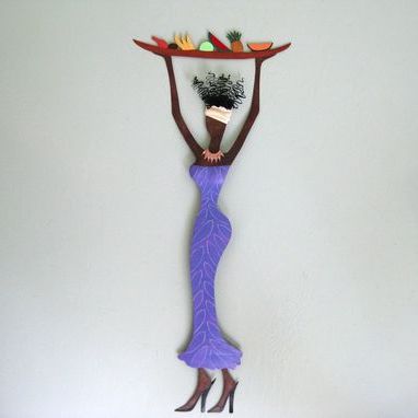Hand Made Handmade Upcycled Metal Exotic African Lady With Platter Wall With Trendy Lady Wall Art (View 6 of 15)