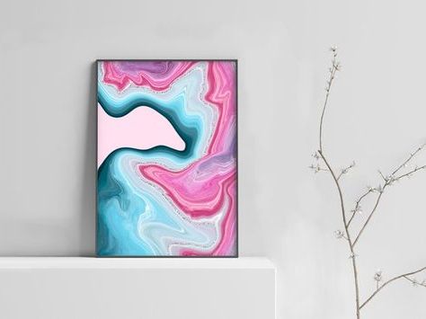 Hand Painted Digital Pink Geode Agate Abstract Modern Mineral Bespoke Throughout 2017 Minerals Wall Art (View 9 of 15)