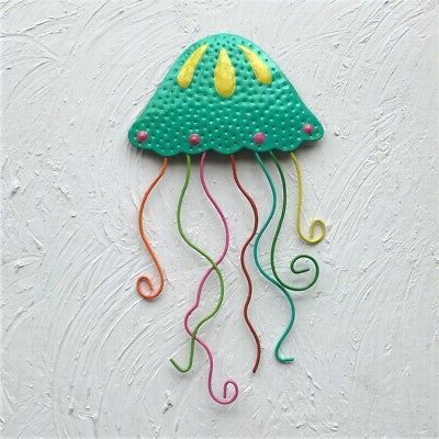 Jelly Fish 13" Teal Metal Nautical Beach Hanging Tropical Wall Art Regarding Well Known Teal Metal Wall Art (View 6 of 15)