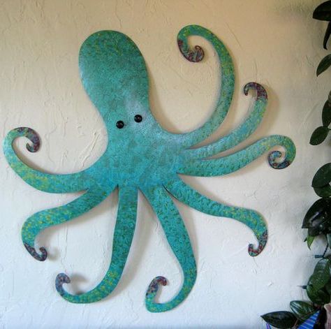 Large Metal Wall Art Octopus Teal Bluefrivoloustendencies (View 1 of 15)
