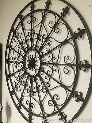 Large Round Wrought Iron Wall Decor Rustic Scroll Fleur De Lis Antique In Most Popular Scrollwork Metal Wall Art (View 8 of 15)