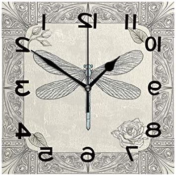 Latest Antique Square Wall Art With Amazon: Supnon Rustic 8 Inch Square Wall Clock, Dragonfly, Hand (View 10 of 15)