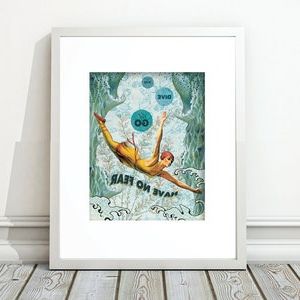 Latest Swimmer Art Diver Wall Art Swimming Artwork Vintage Wall (View 2 of 15)