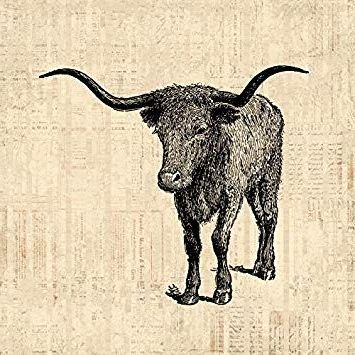 Long Horn Wall Art Within Well Liked Western Style Long Horn Bull Wall Art Print Featuring An Antique (View 3 of 15)