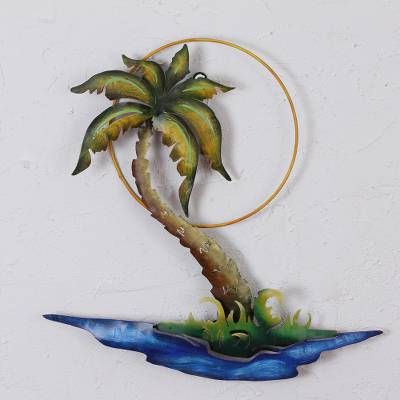 Most Current Desert Palms Wall Art For Hand Painted Metal Wall Art Of Palm Tree And Beach – Swaying Palm (View 10 of 15)