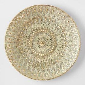 Most Recent Modern Metal Gold Wall Art Within Large Round Medallion Filigree Wall Art Sculpture Antiqued Gold Green (View 11 of 15)