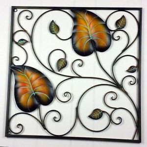 Most Recently Released Brass Iron Wall Art Intended For 2 Leaf Frame Vine Plant Wrought Iron Wall Decoration Metal Art (View 14 of 15)