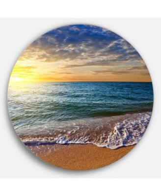 Most Recently Released Designart 'Layers Of Colors On Sunrise Beach' Seascape Metal Circle For Sunrise Metal Wall Art (View 6 of 15)