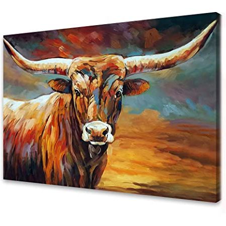 Most Recently Released Long Horn Wall Art Intended For Amazon: Texas Longhorn Steer Cattle Western Animal Wall Picture (View 2 of 15)