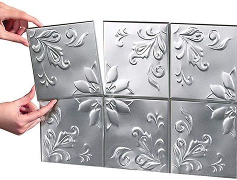 Most Recently Released Silver Flower Wall Art Regarding Amazon: Tin Peel & Stick Raised Floral Pattern Backsplash, Kitchen (View 6 of 15)