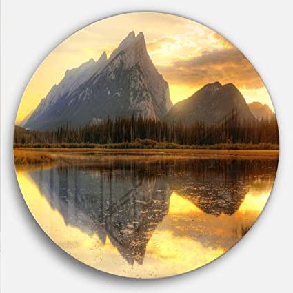 Most Recently Released Sunrise Metal Wall Art With Regard To Designart Vermillion Lake Sunrise In Banff Park Landscape Round Metal (View 9 of 15)