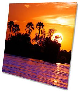 Most Up To Date Square Canvas Wall Art In Sunset Jungle Tropical Square Box Framed Canvas Art Picture (View 14 of 15)