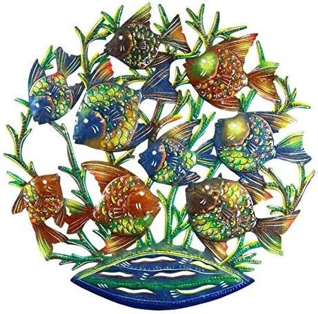 Multi Color Metal Wall Art With Current Amazon: Hand Painted School Of Fish Recycled Metal Wall Art (haiti (View 4 of 15)