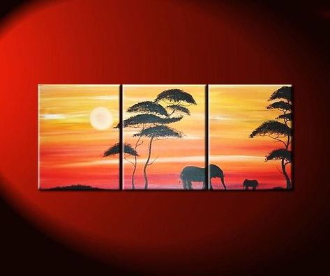Newest Acacia Tree Wall Art In Abstract Sunset Painting Elephant Nursery Art Acacia Trees Red Orange (View 12 of 15)
