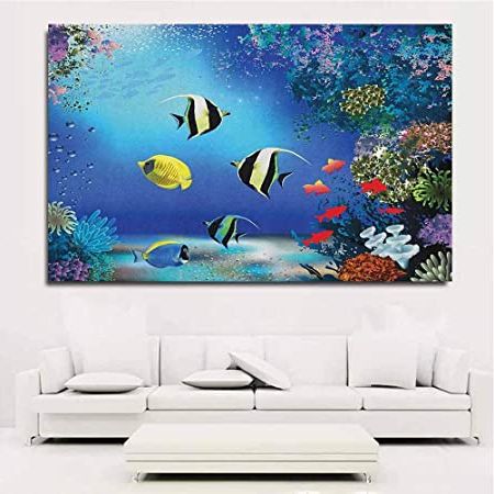 Newest Swimming Wall Art For Amazon: Underwater Abstract Wall Art Tropical Undersea With (View 4 of 15)